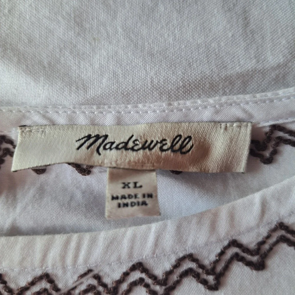 Madewell Smocked Puff Sleeve Embroidered Top White XL NU455 Boho Blouse NEW
